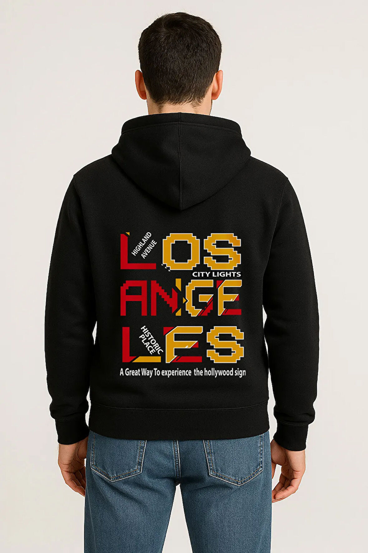 Los Angeles City Lights Baskılı Oversize Hoodie – Unisex Sokak Stili Kapüşonlu Sweatshirt