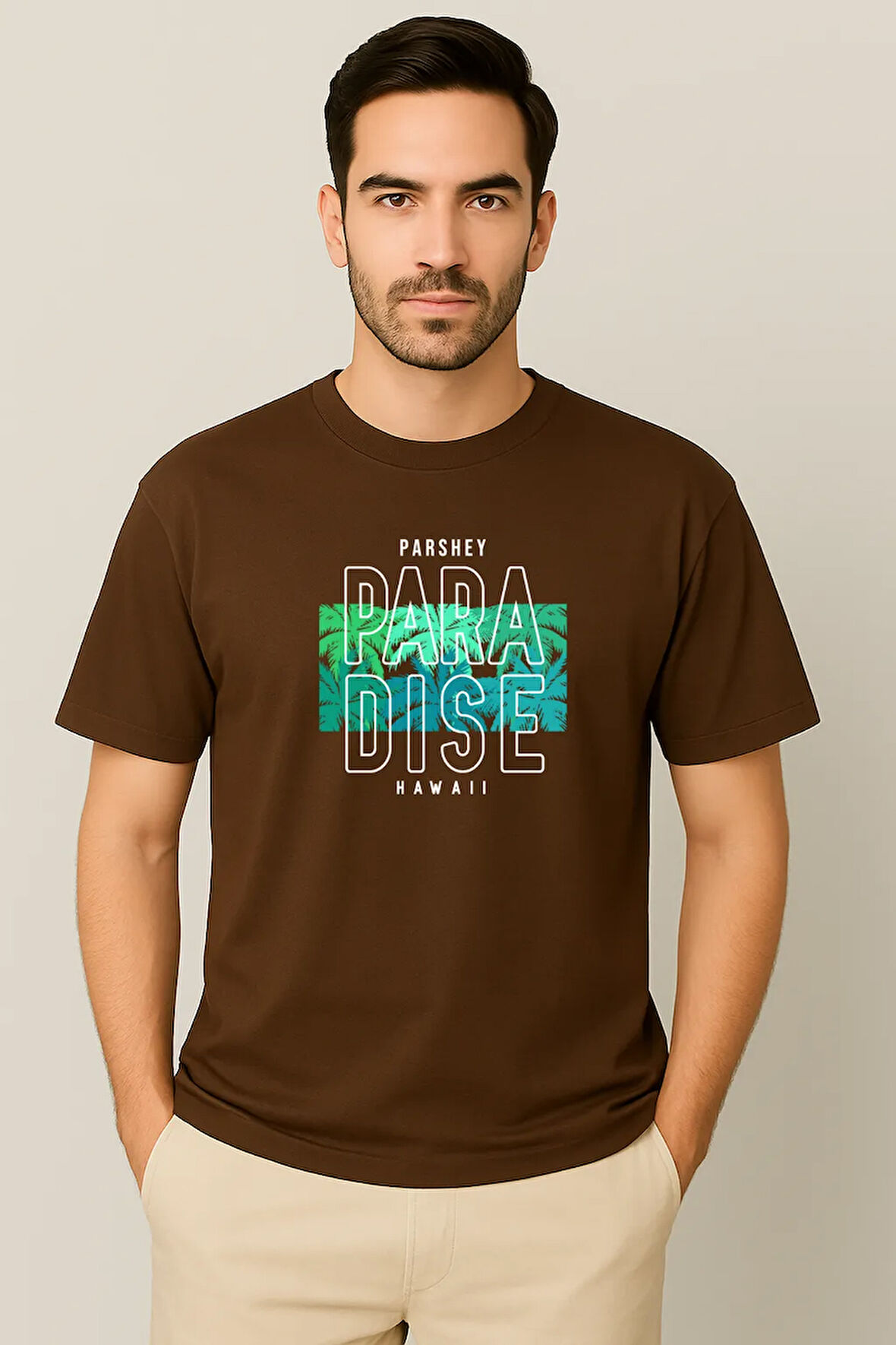 Erkek - Kadın %100 Pamuk Summer Paradise Desenli Baskılı Yarım Kollu Bisiklet Yaka T-Shirt