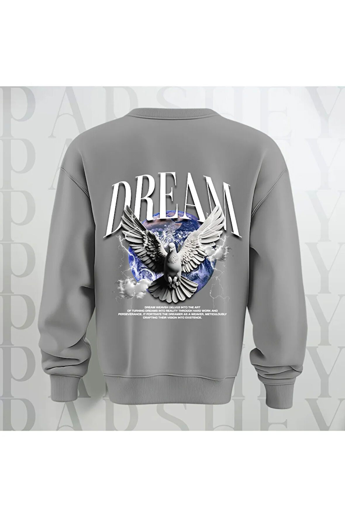 Dream Kuş Desenli Sırt Baskılı 3 İplik Şardonlu Oversize Unisex Bisiklet Yaka Sweatshirt