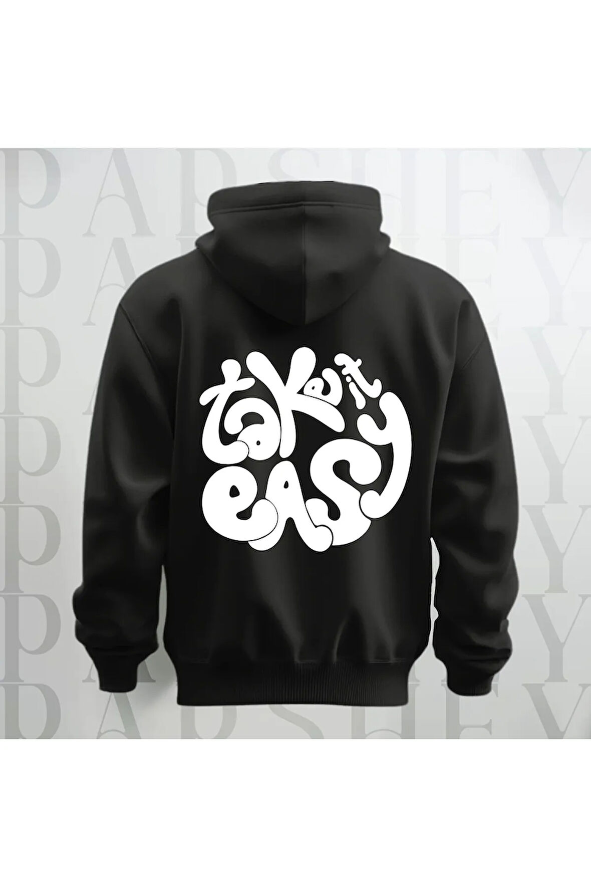 Take it Easy Yazı Sırt Baskılı Kapüşonlu Unisex Sweatshirt Hoodie Kalın Kumaş 3 İplik Şardonlu