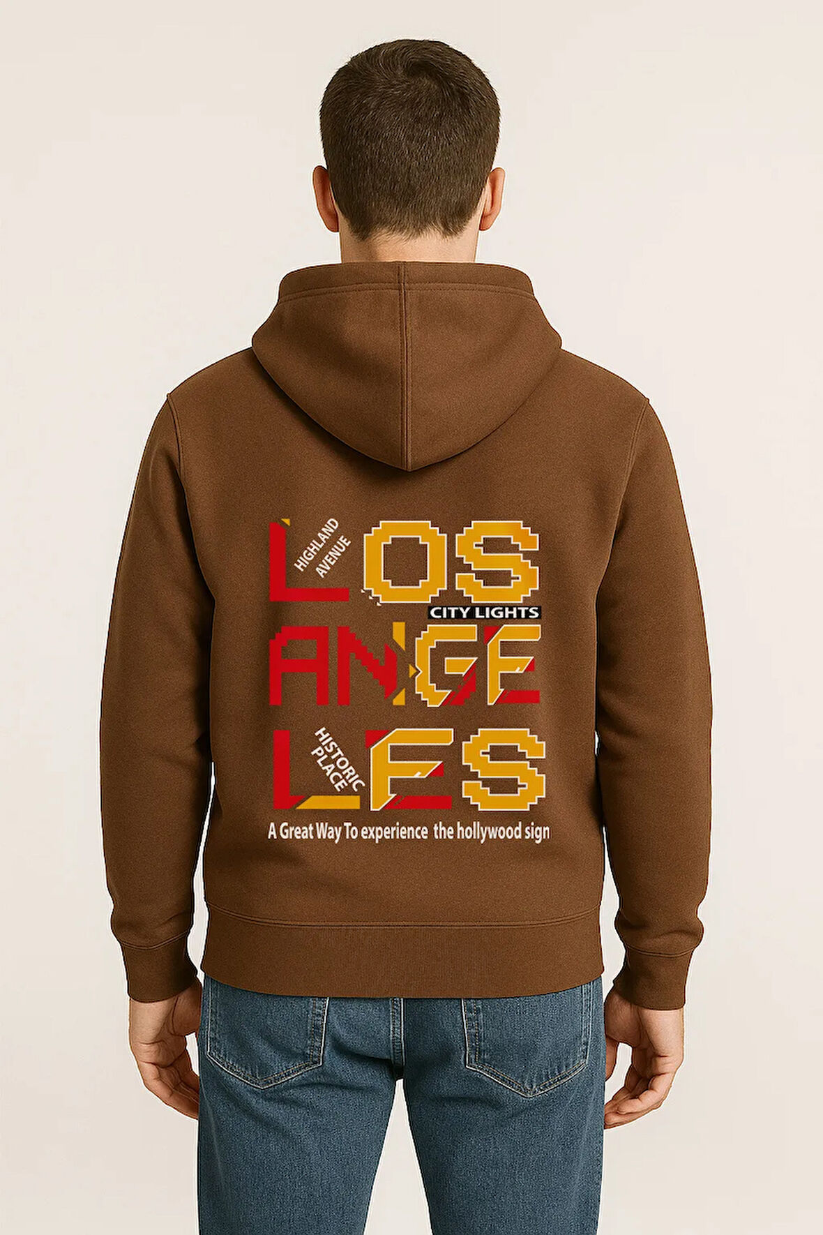 Los Angeles City Lights Baskılı Oversize Hoodie – Unisex Sokak Stili Kapüşonlu Sweatshirt