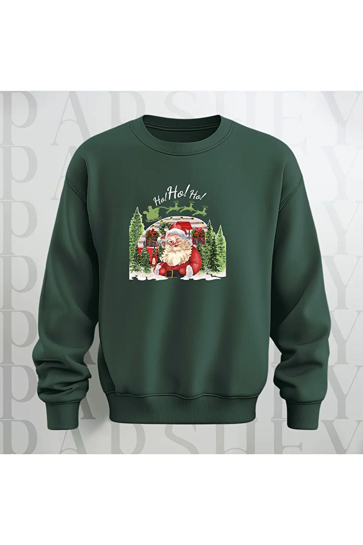 Noel Baba Ho Ho Ho! Baskılı Bisiklet Yaka Unisex Kalın Kumaş Oversize Sweatshirt 3 İplik Şardonlu