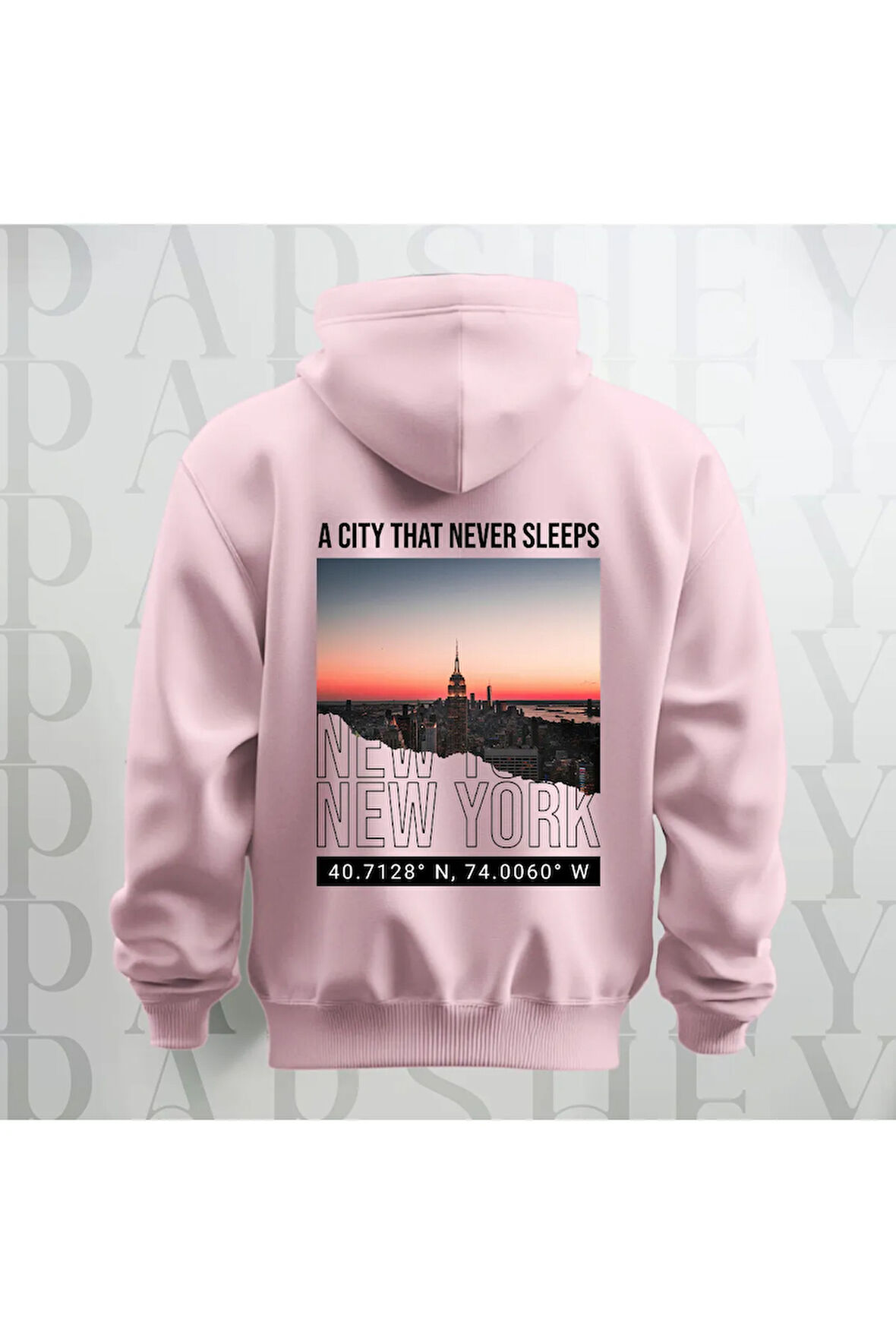 Uyumayan Şehir New York Baskılı Kapüşonlu Oversize Sweatshirt Hoodie Kalın Kumaş 3 İplik Şardonlu