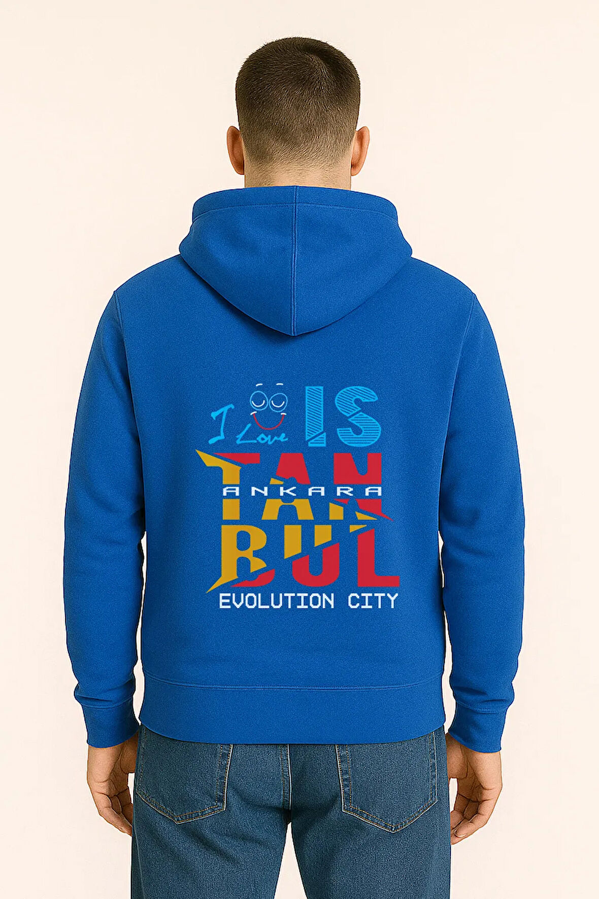 I Love İstanbul Evolution City Baskılı Oversize Hoodie – Unisex Kapüşonlu Sweatshirt