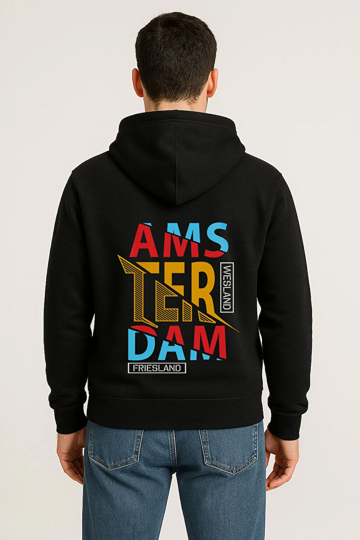 Amsterdam Renkli Baskılı Oversize Hoodie – Unisex Sokak Modası Kapüşonlu Sweatshirt