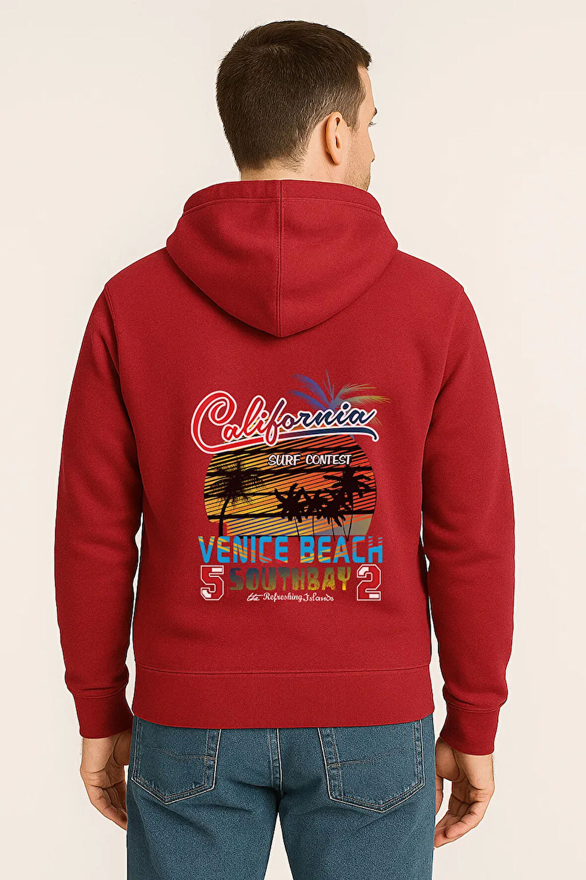 California Venice Beach Baskılı Oversize Hoodie – Retro Surf Tarzı Unisex Kapüşonlu