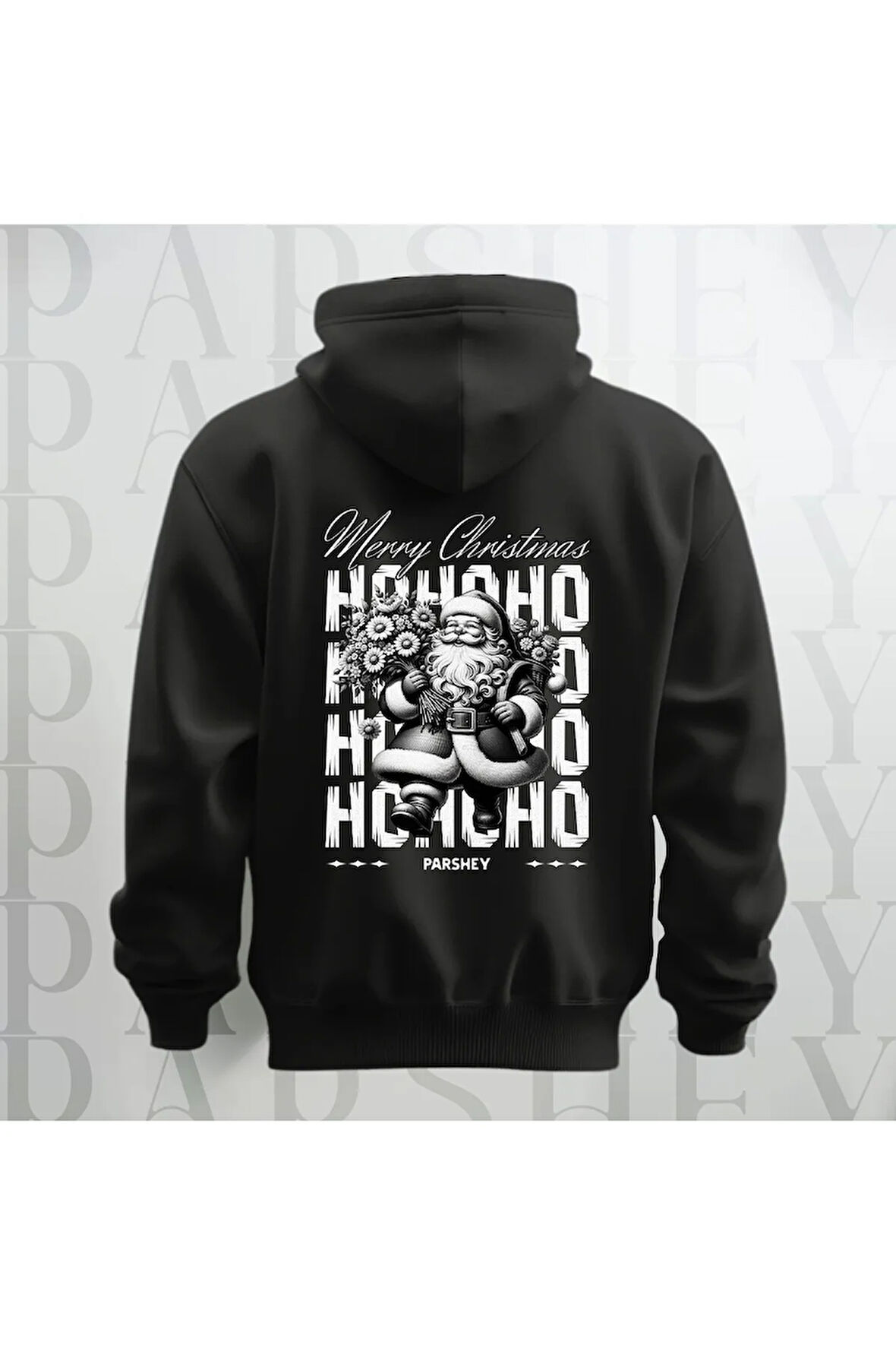 Merry Christmas Noel Baba Baskılı Kapüşonlu Oversize Sweatshirt Hoodie Kalın Kumaş 3 İplik Şardonlu