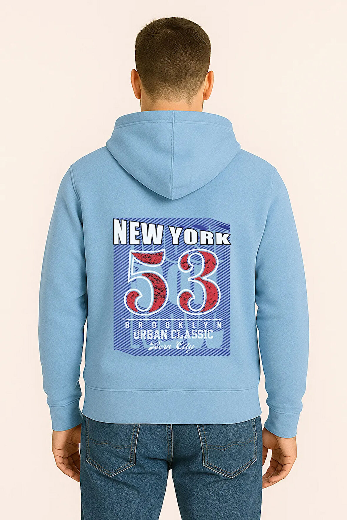 Unisex Oversize Hoodie – New York 53 Baskılı Kapüşonlu Sweatshirt