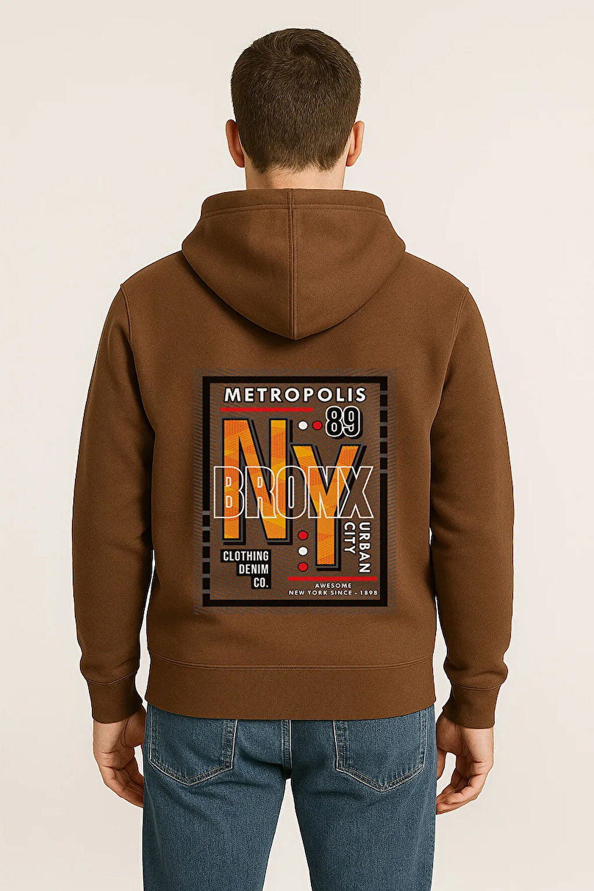 NY Bronx Metropolis Baskılı Oversize Hoodie – Unisex Urban Kapüşonlu Sweatshirt
