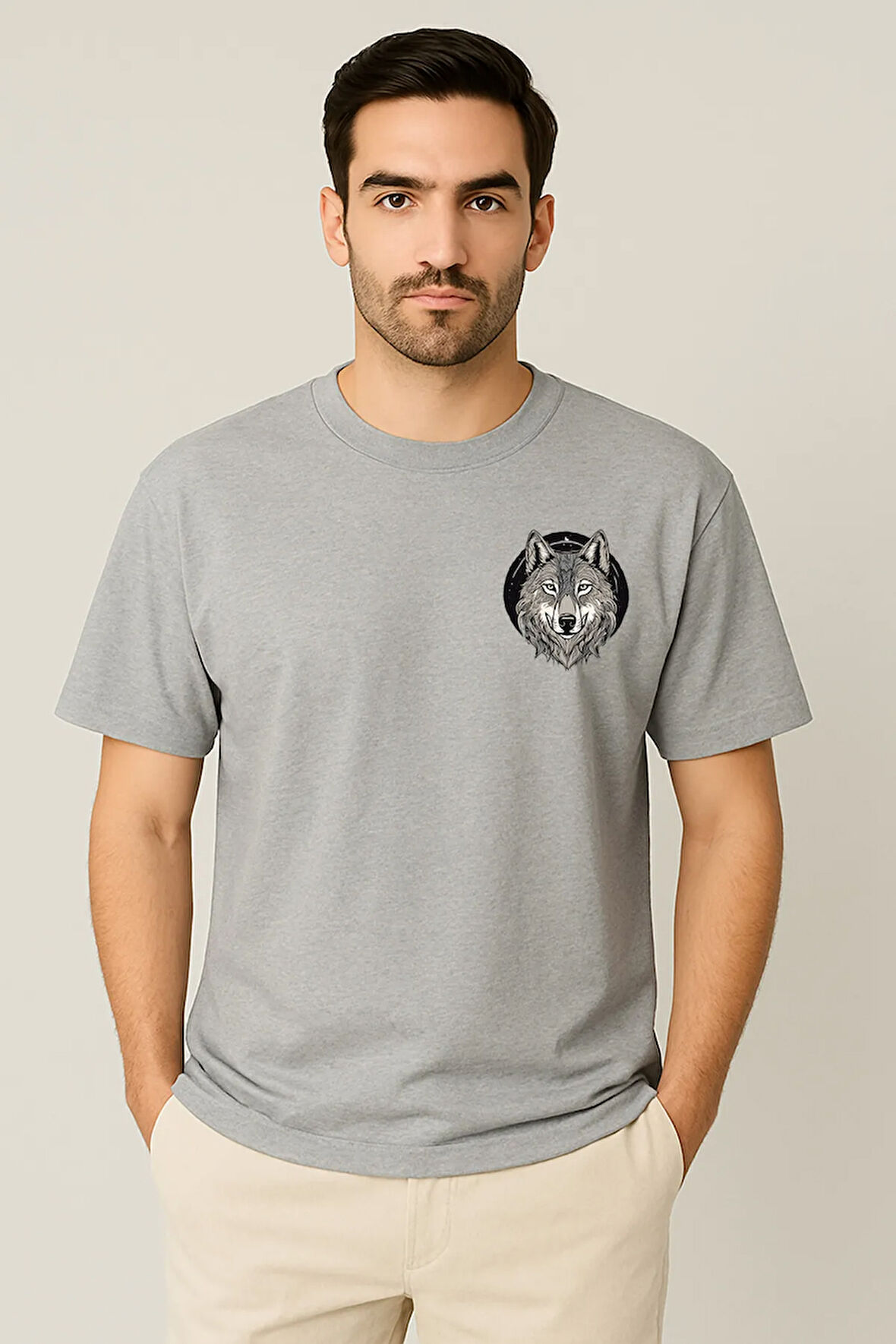 Kurt Desenli Unisex Yarım Kollu Bisiklet Yaka %100 Pamuk Oversize T-shirt