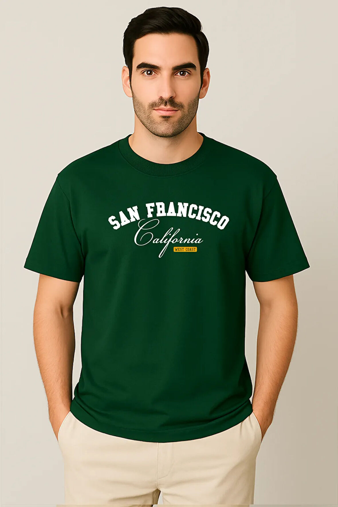 Erkek - Kadın %100 Pamuk San Francisco Baskılı Yarım Kollu Bisiklet Yaka T-Shirt