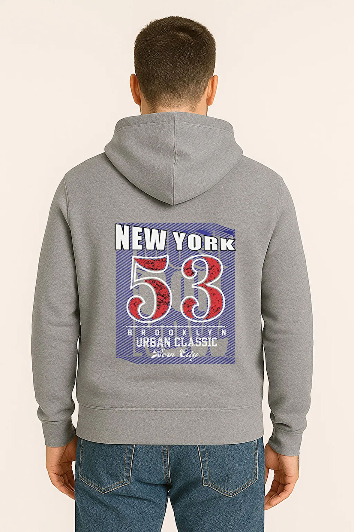 Unisex Oversize Hoodie – New York 53 Baskılı Kapüşonlu Sweatshirt