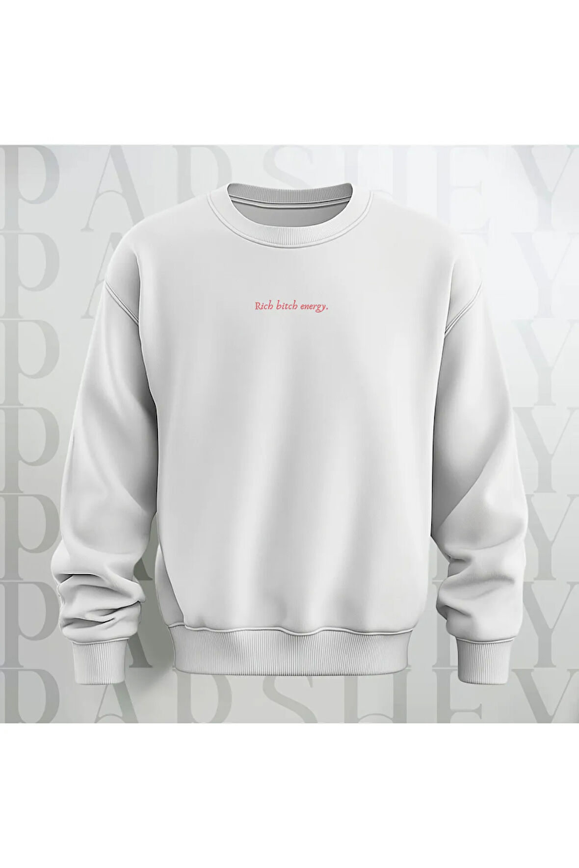 Unisex Rich Energy Yazı Baskılı Bisiklet Yaka Sweatshirt 3 İplik Şardonlu Oversize Kalıp