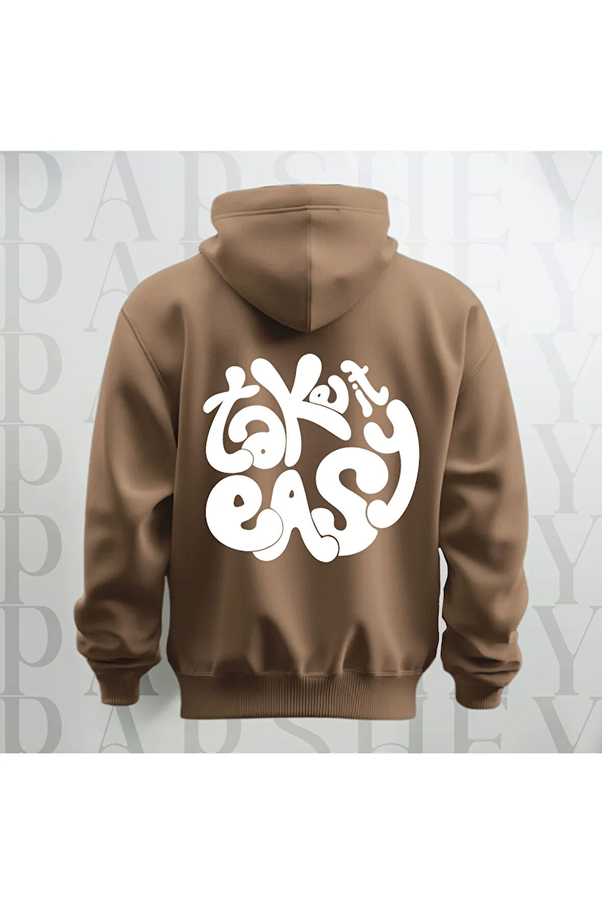 Take it Easy Yazı Sırt Baskılı Kapüşonlu Unisex Sweatshirt Hoodie Kalın Kumaş 3 İplik Şardonlu