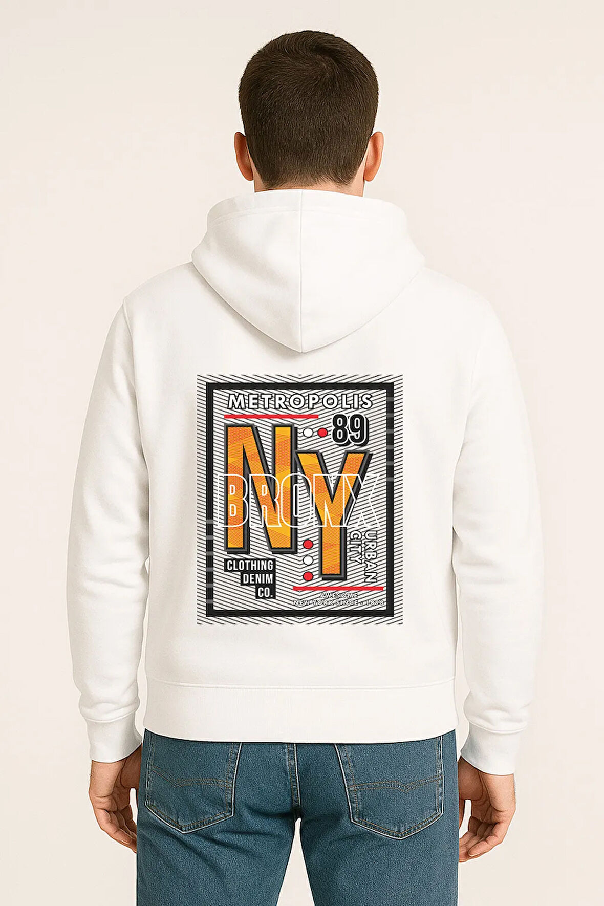 NY Bronx Metropolis Baskılı Oversize Hoodie – Unisex Urban Kapüşonlu Sweatshirt