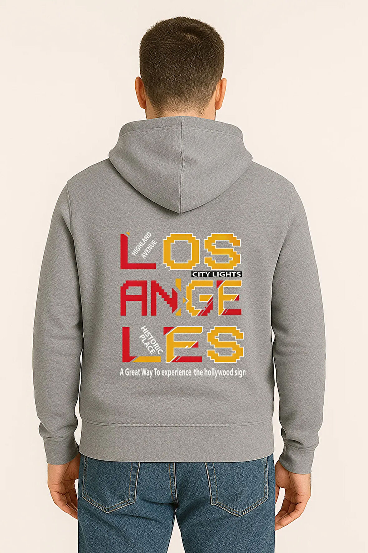 Los Angeles City Lights Baskılı Oversize Hoodie – Unisex Sokak Stili Kapüşonlu Sweatshirt