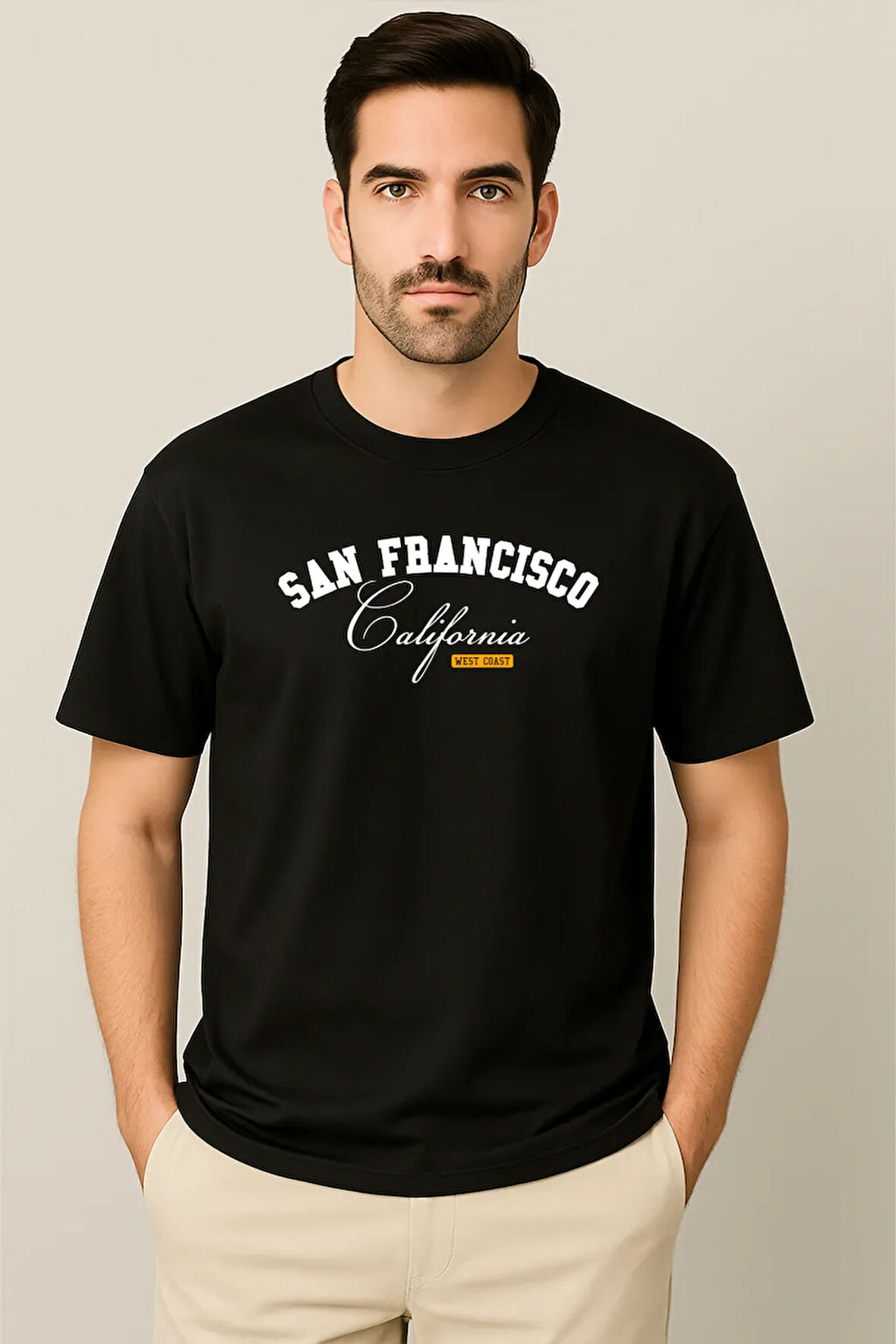 Erkek - Kadın %100 Pamuk San Francisco Baskılı Yarım Kollu Bisiklet Yaka T-Shirt