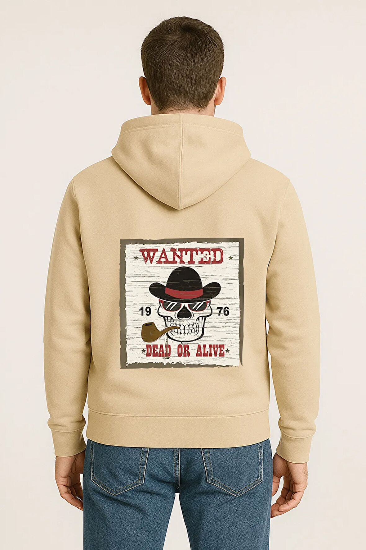 Wanted Dead or Alive Baskılı Oversize Hoodie – Retro Kovboy Tarzı Unisex Kapüşonlu Sweatshirt