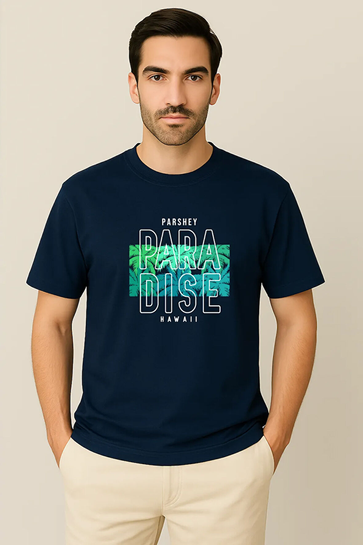 Erkek - Kadın %100 Pamuk Summer Paradise Desenli Baskılı Yarım Kollu Bisiklet Yaka T-Shirt