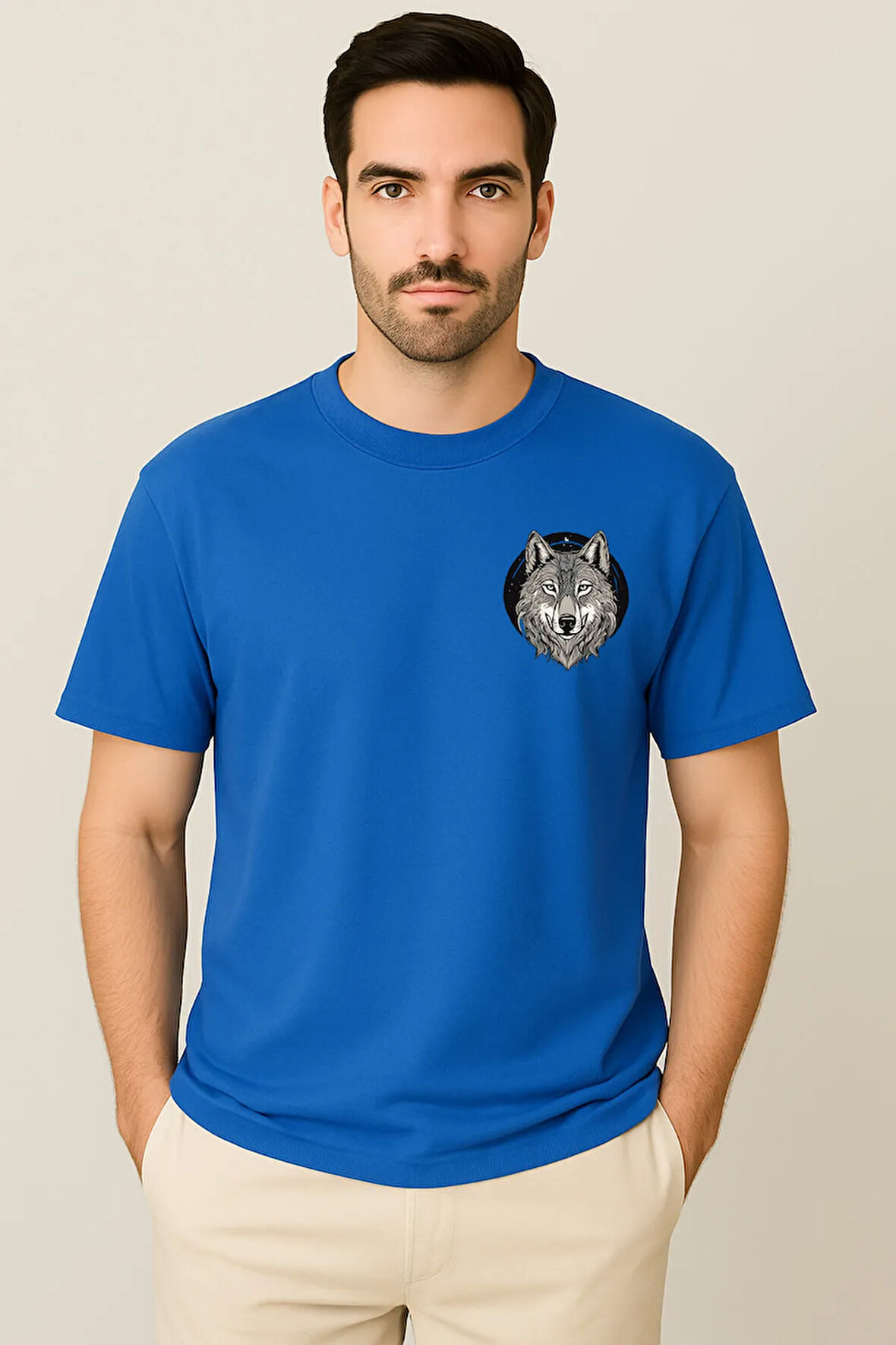 Kurt Desenli Unisex Yarım Kollu Bisiklet Yaka %100 Pamuk Oversize T-shirt