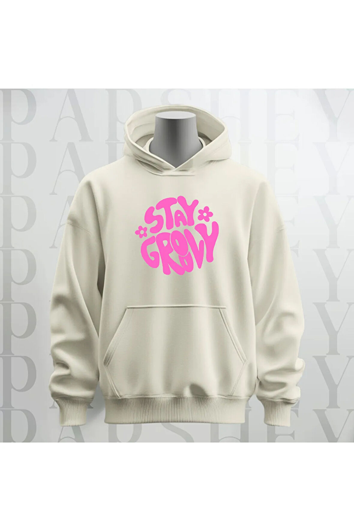 Stay Groovy Göğüs Baskılı Kapüşonlu Unisex Sweatshirt Hoodie Kalın Kumaş 3 İplik Şardonlu