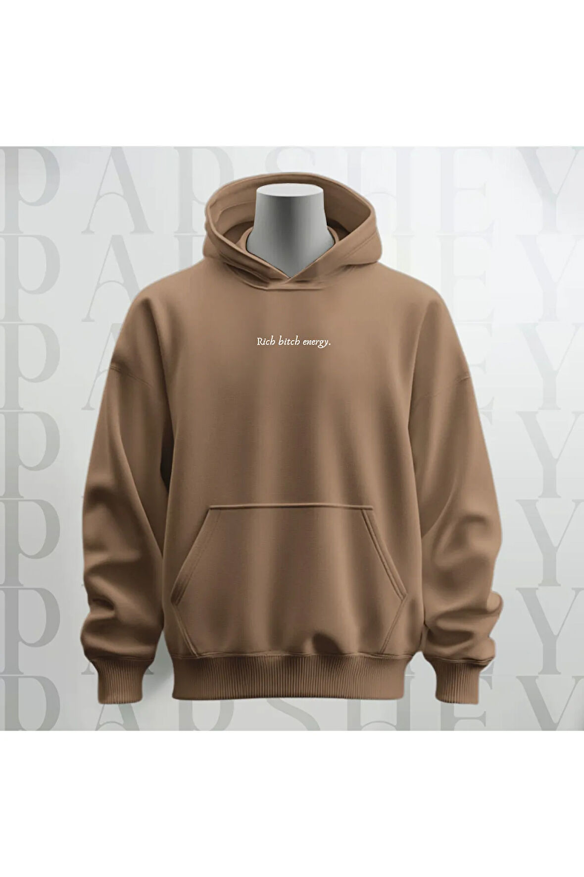 Rich Bitch Energy Yazı Göğüs Baskılı Kapüşonlu Unisex Sweatshirt Hoodie Kalın Kumaş 3 İplik Şardonlu