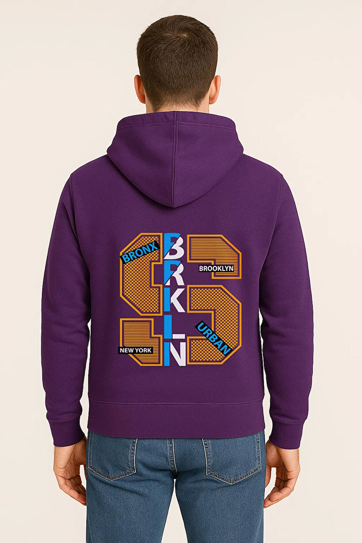 BRKLN Urban Baskılı Oversize Hoodie – Unisex Brooklyn Tasarım Kapüşonlu Sweatshirt