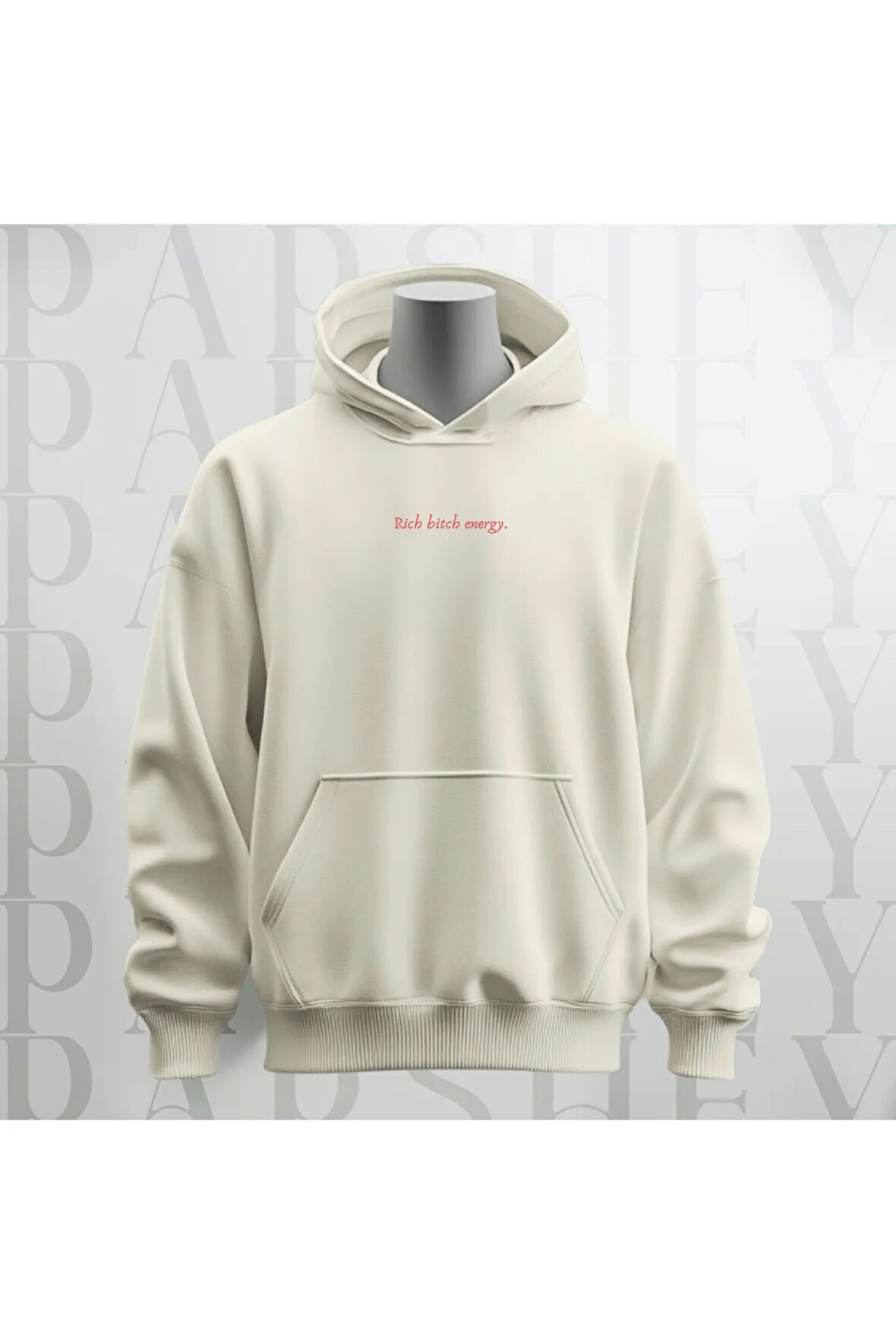 Rich Bitch Energy Yazı Göğüs Baskılı Kapüşonlu Unisex Sweatshirt Hoodie Kalın Kumaş 3 İplik Şardonlu