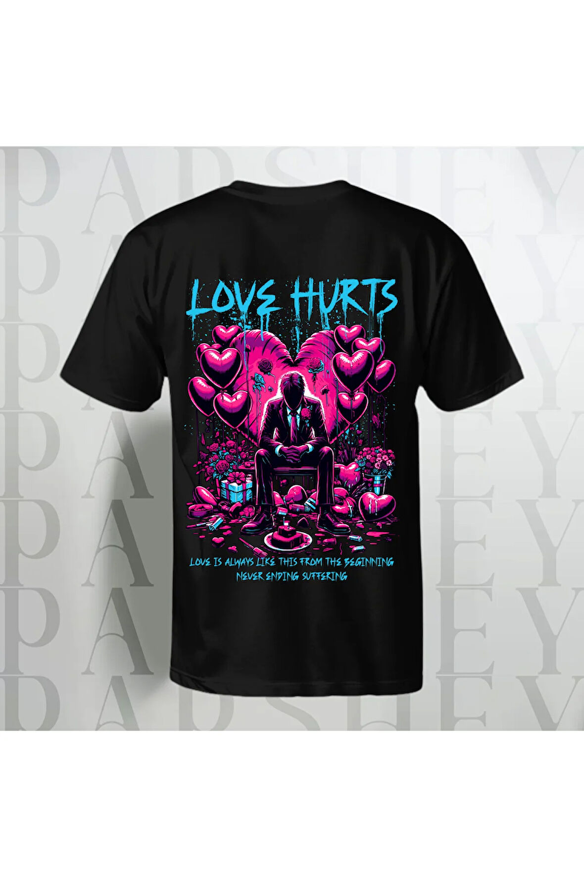Love Hurts Baskılı Unisex Bisiklet Yaka %100 Pamuk Oversize T-Shirt Yarım Kollu