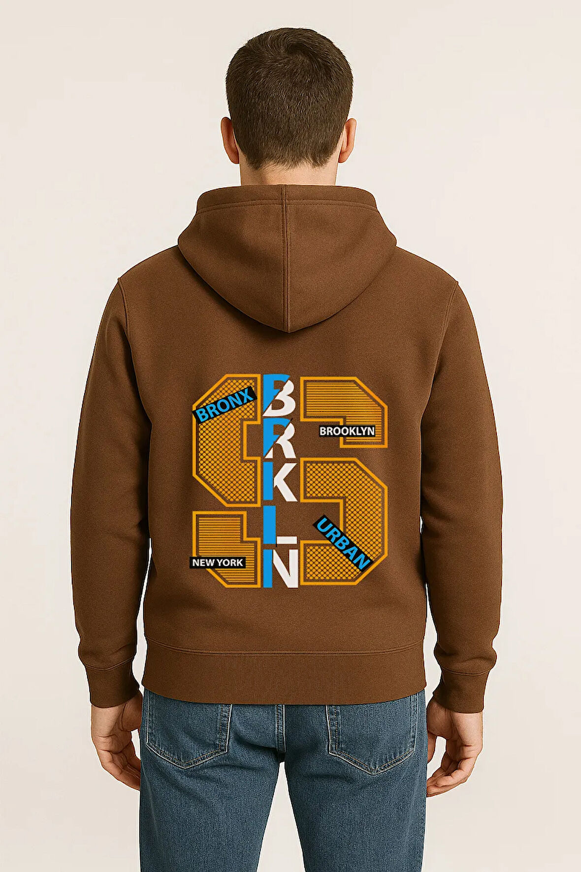 BRKLN Urban Baskılı Oversize Hoodie – Unisex Brooklyn Tasarım Kapüşonlu Sweatshirt