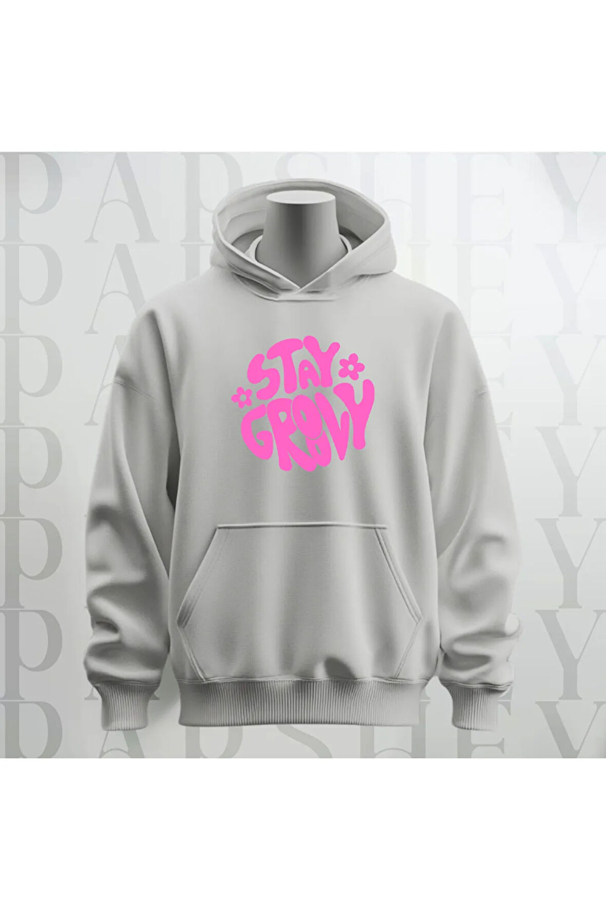 Stay Groovy Göğüs Baskılı Kapüşonlu Unisex Sweatshirt Hoodie Kalın Kumaş 3 İplik Şardonlu