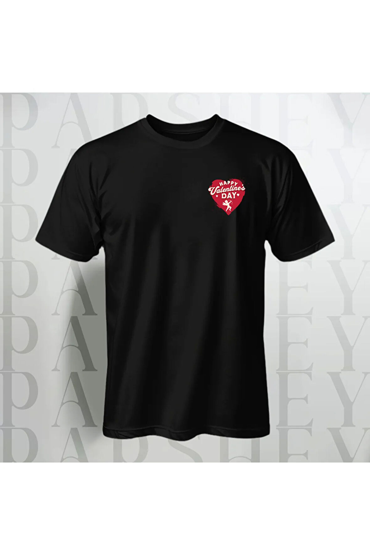 Valentine's Day Kalp Desenli Oversize T-Shirt Unisex Yarım Kollu Bisiklet Yaka %100 Pamuk