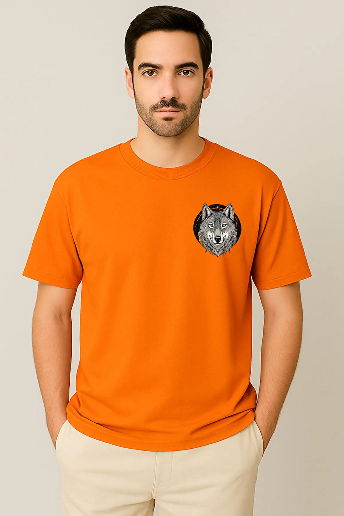 Kurt Desenli Unisex Yarım Kollu Bisiklet Yaka %100 Pamuk Oversize T-shirt