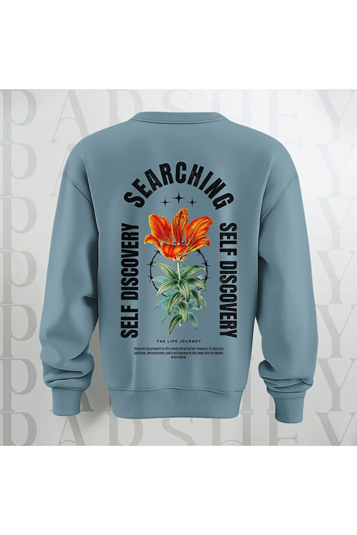 Self Discovery Çiçek Baskılı Kalın Kumaş 3 İplik Şardonlu Oversize Unisex Bisiklet Yaka Sweatshirt