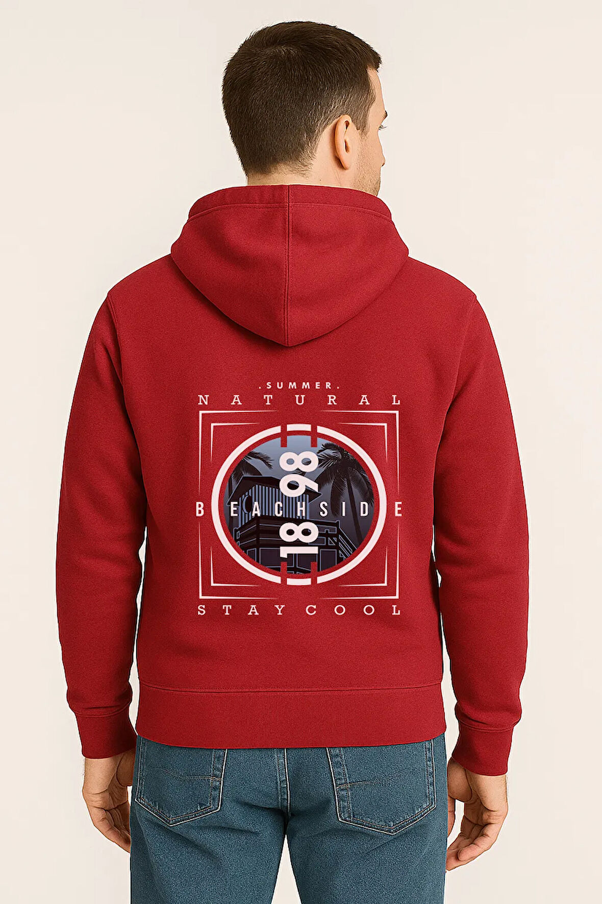 Unisex Oversize Hoodie – Beachside Stay Cool Yaz Baskılı Unisex Kapüşonlu Sweatshirt