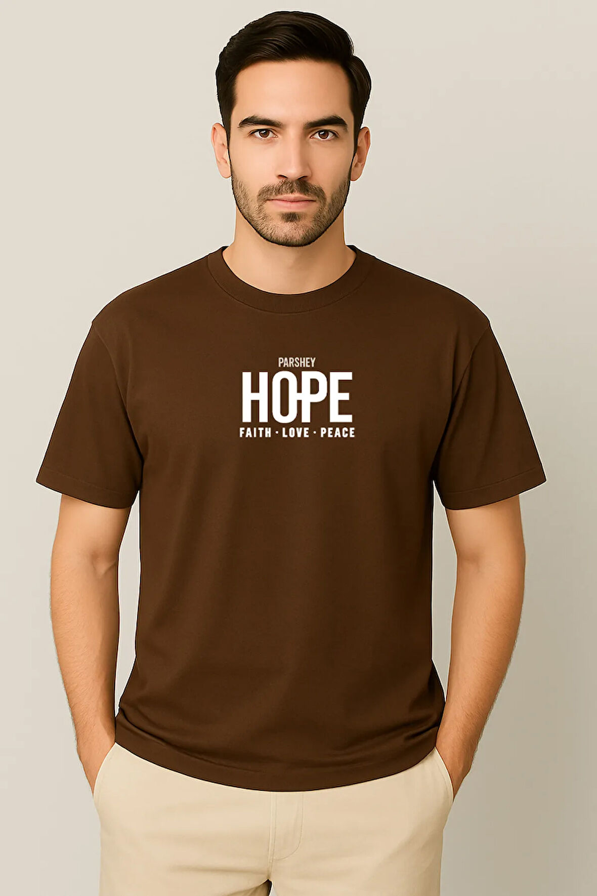 Erkek - Kadın Unisex HOPE Baskılı Yarım Kollu Bisiklet Yaka %100 Pamuk Oversize T-shirt