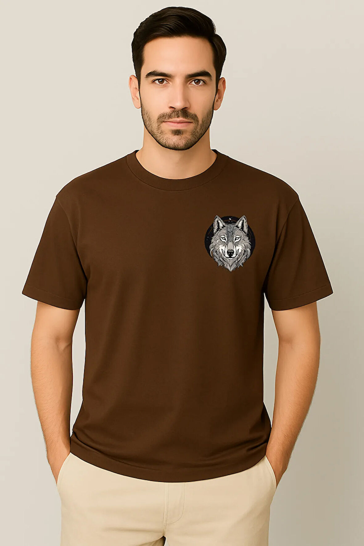 Kurt Desenli Unisex Yarım Kollu Bisiklet Yaka %100 Pamuk Oversize T-shirt