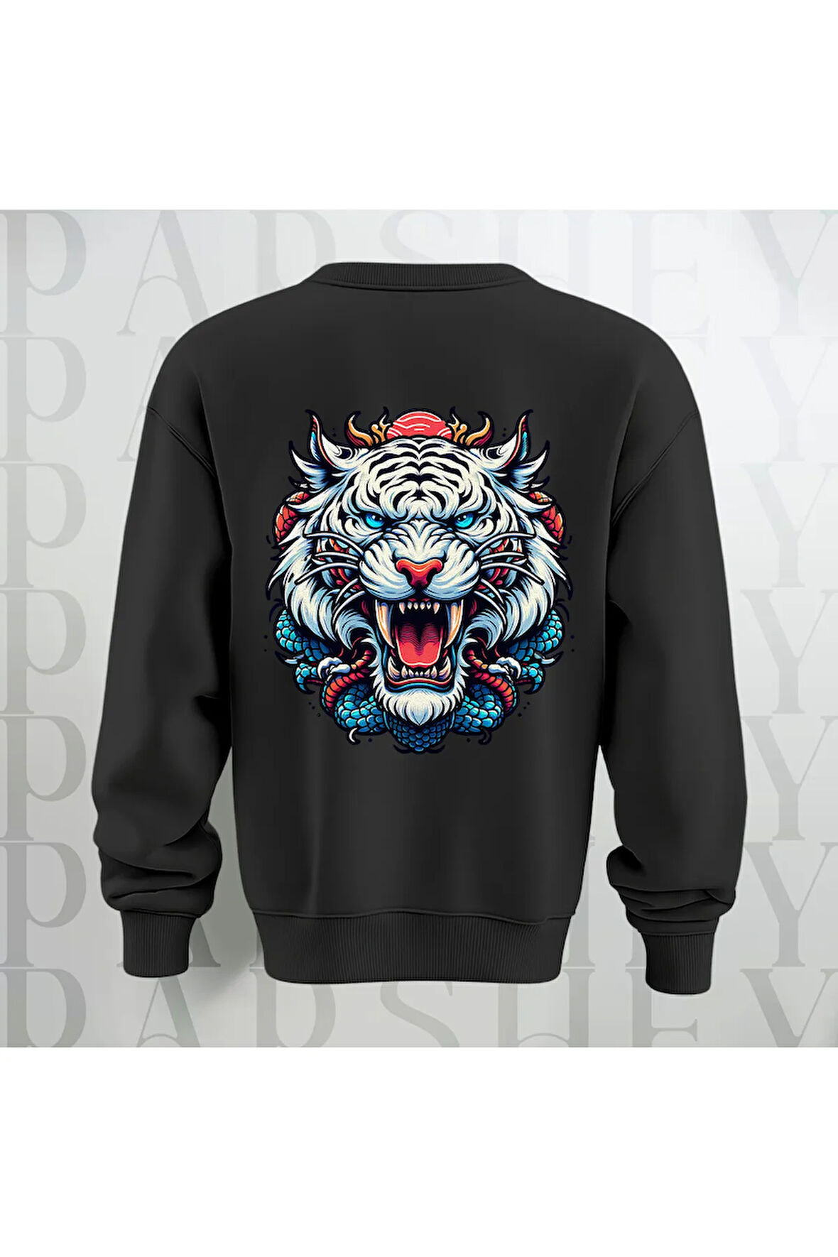 Tiger Baskılı Kalın Kumaş 3 İplik Şardonlu Oversize Unisex Bisiklet Yaka Sweatshirt