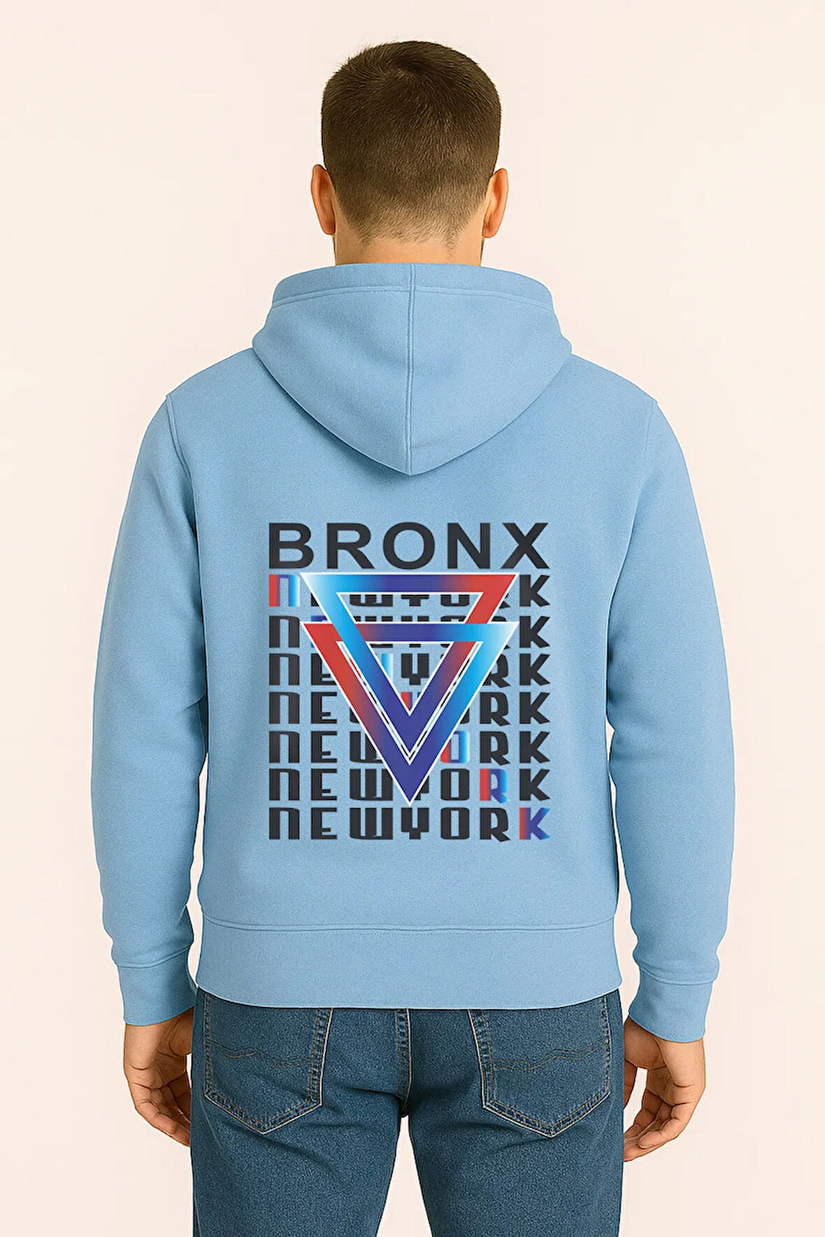 Bronx New York Baskılı Oversize Hoodie – Geometrik Renkli Arka Tasarım Unisex Kapüşonlu Sweatshirt