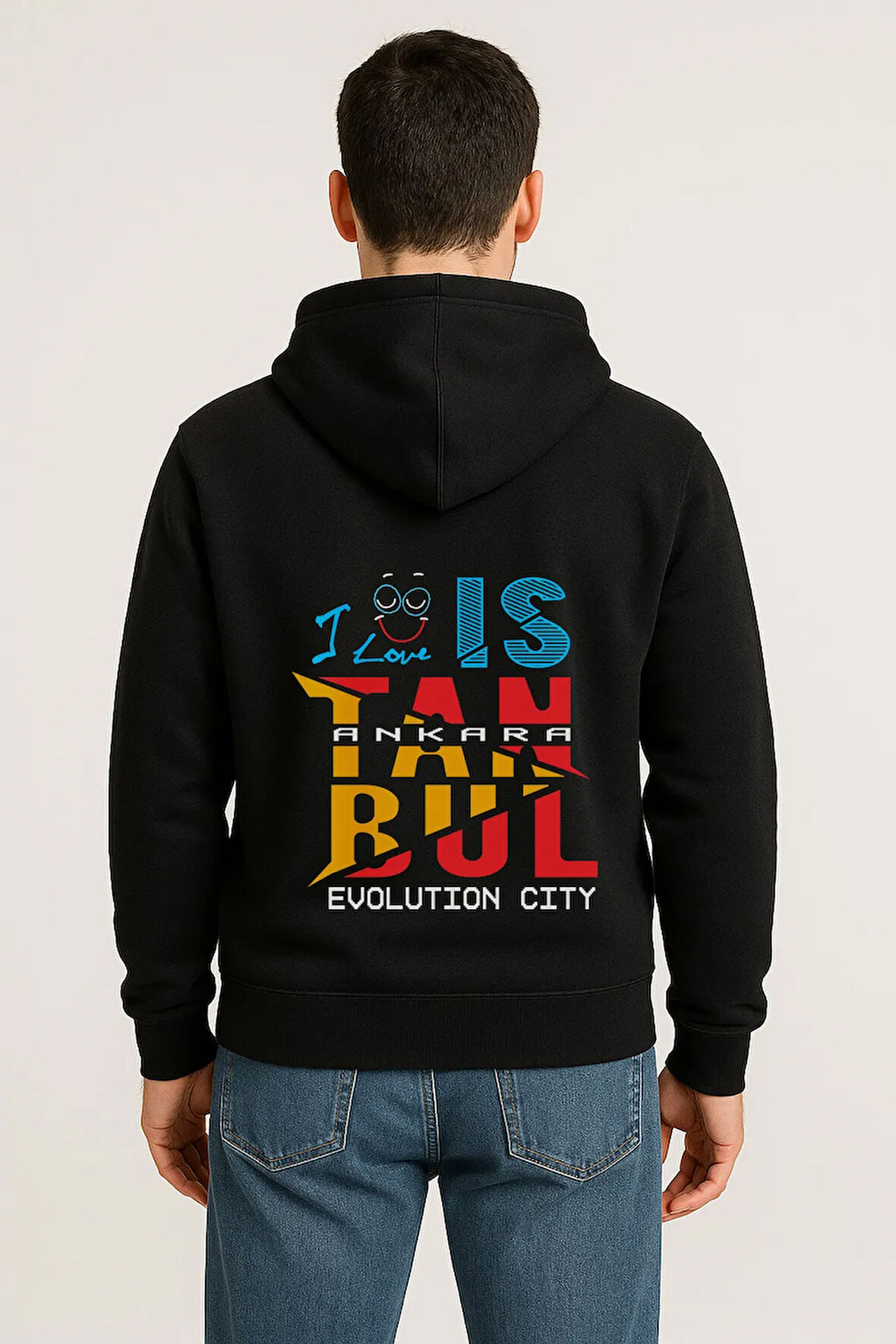 I Love İstanbul Evolution City Baskılı Oversize Hoodie – Unisex Kapüşonlu Sweatshirt