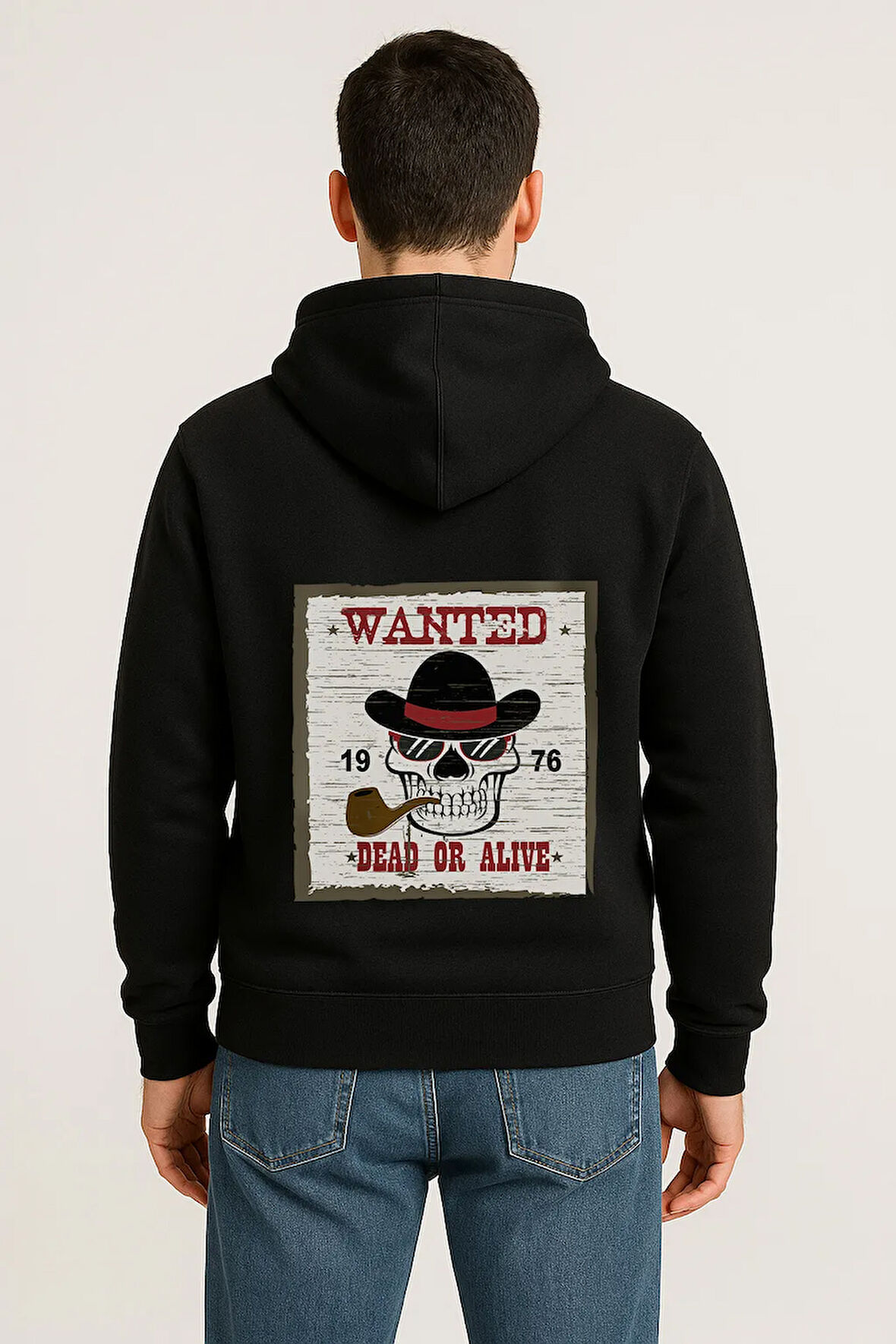 Wanted Dead or Alive Baskılı Oversize Hoodie – Retro Kovboy Tarzı Unisex Kapüşonlu Sweatshirt