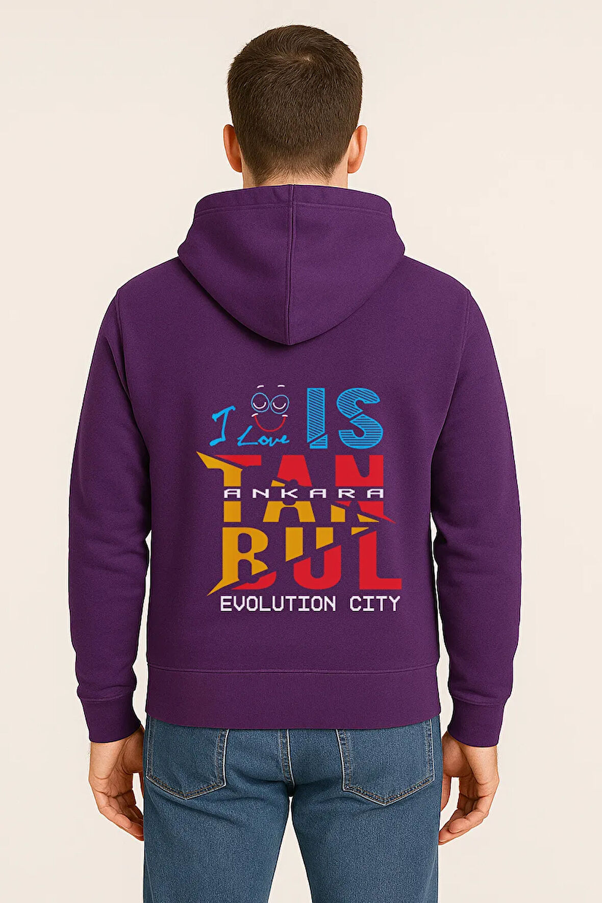 I Love İstanbul Evolution City Baskılı Oversize Hoodie – Unisex Kapüşonlu Sweatshirt