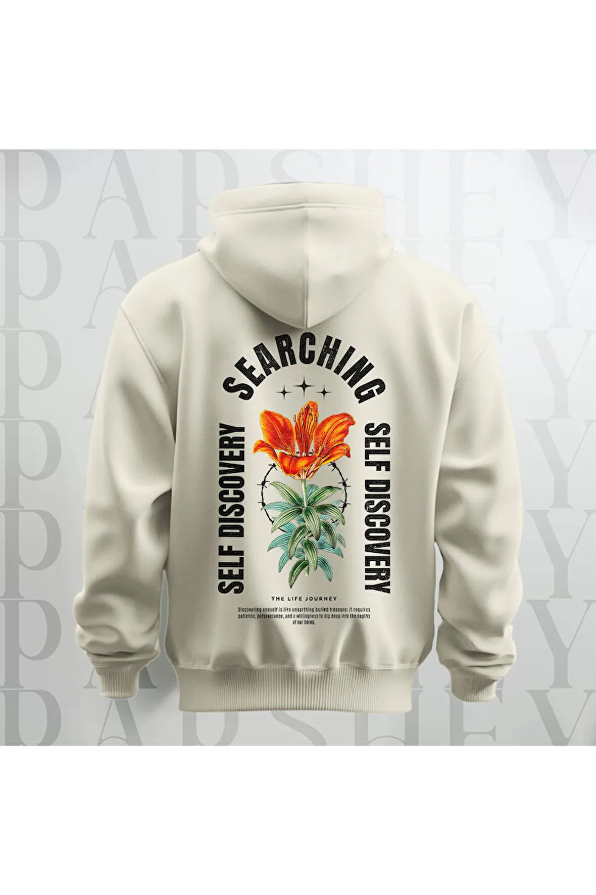 Self Discovery Baskılı Kapüşonlu Oversize Sweatshirt Hoodie Kalın Kumaş 3 İplik Şardonlu