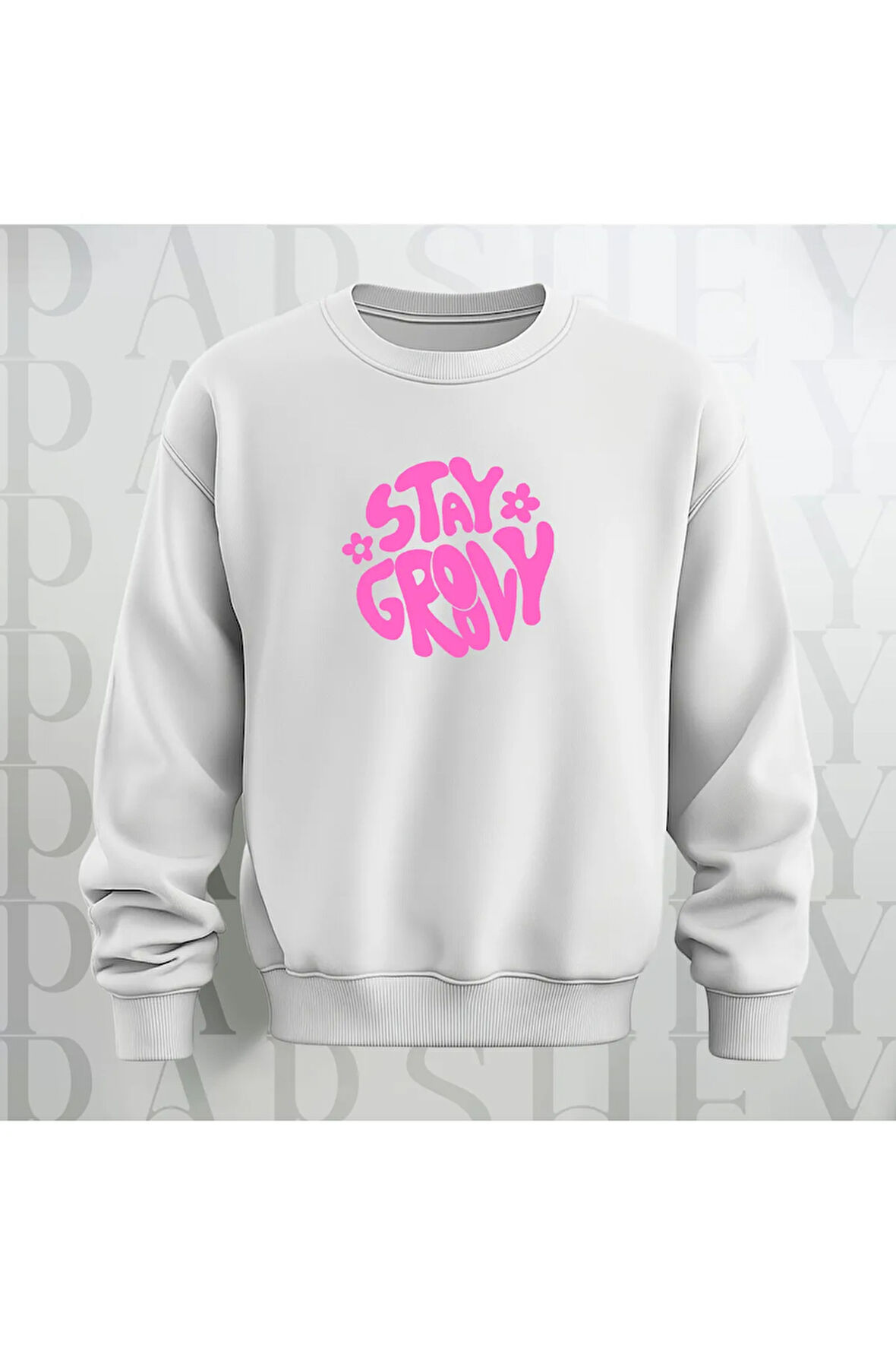 Stay Groovy Göğüs Baskılı Kalın Kumaş 3 İplik Şardonlu Oversize Unisex Bisiklet Yaka Sweatshirt