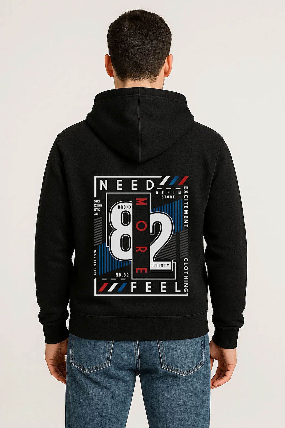Need More Feel 82 Bronx Baskılı Oversize Hoodie – Unisex Kapüşonlu Sweatshirt