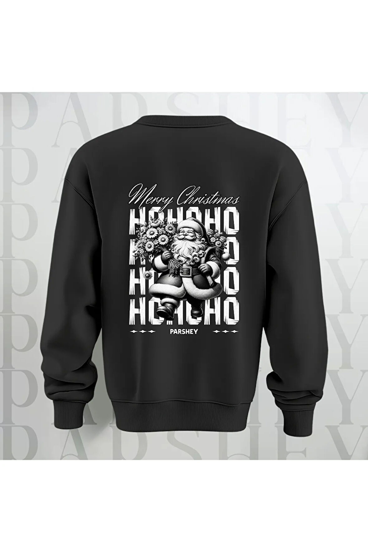Merry Christmas Noel Baba Sırt Baskılı 3 İplik Şardonlu Oversize Bisiklet Yaka Sweatshirt