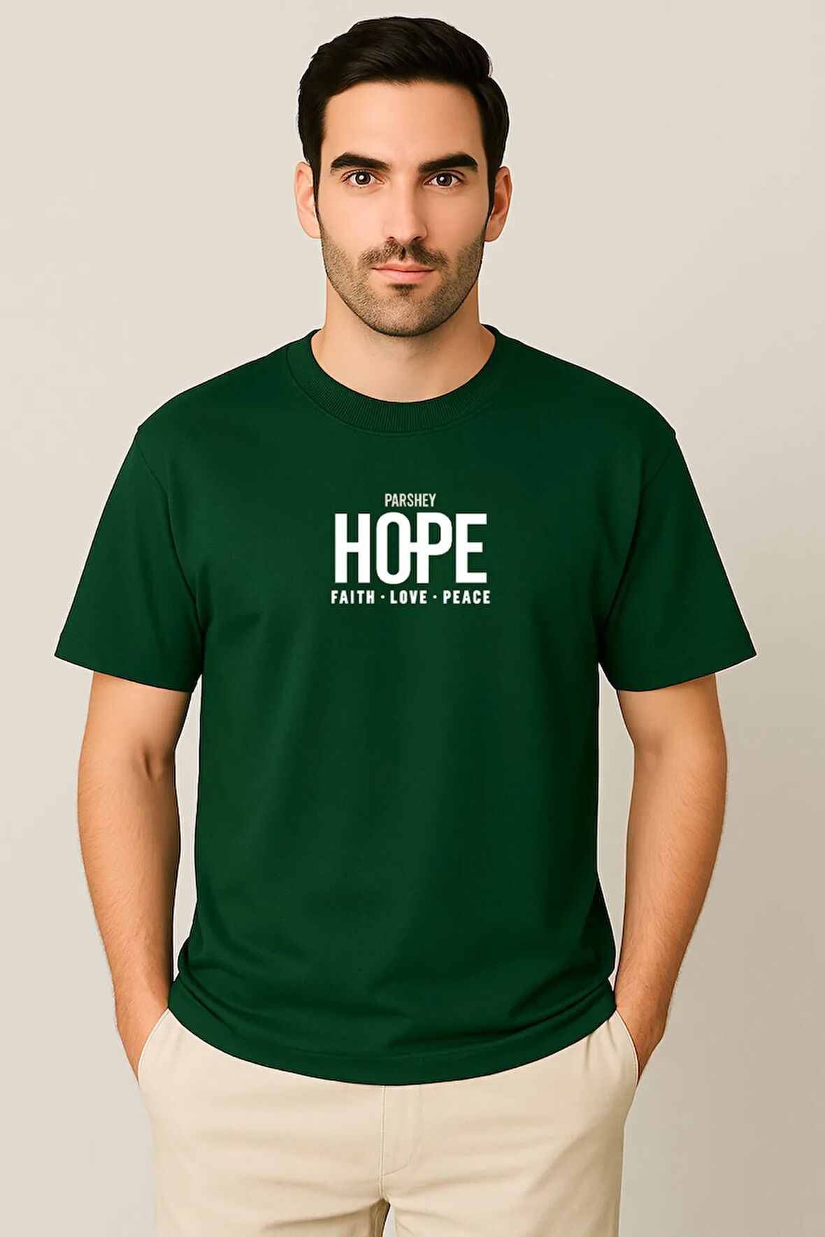 Erkek - Kadın Unisex HOPE Baskılı Yarım Kollu Bisiklet Yaka %100 Pamuk Oversize T-shirt