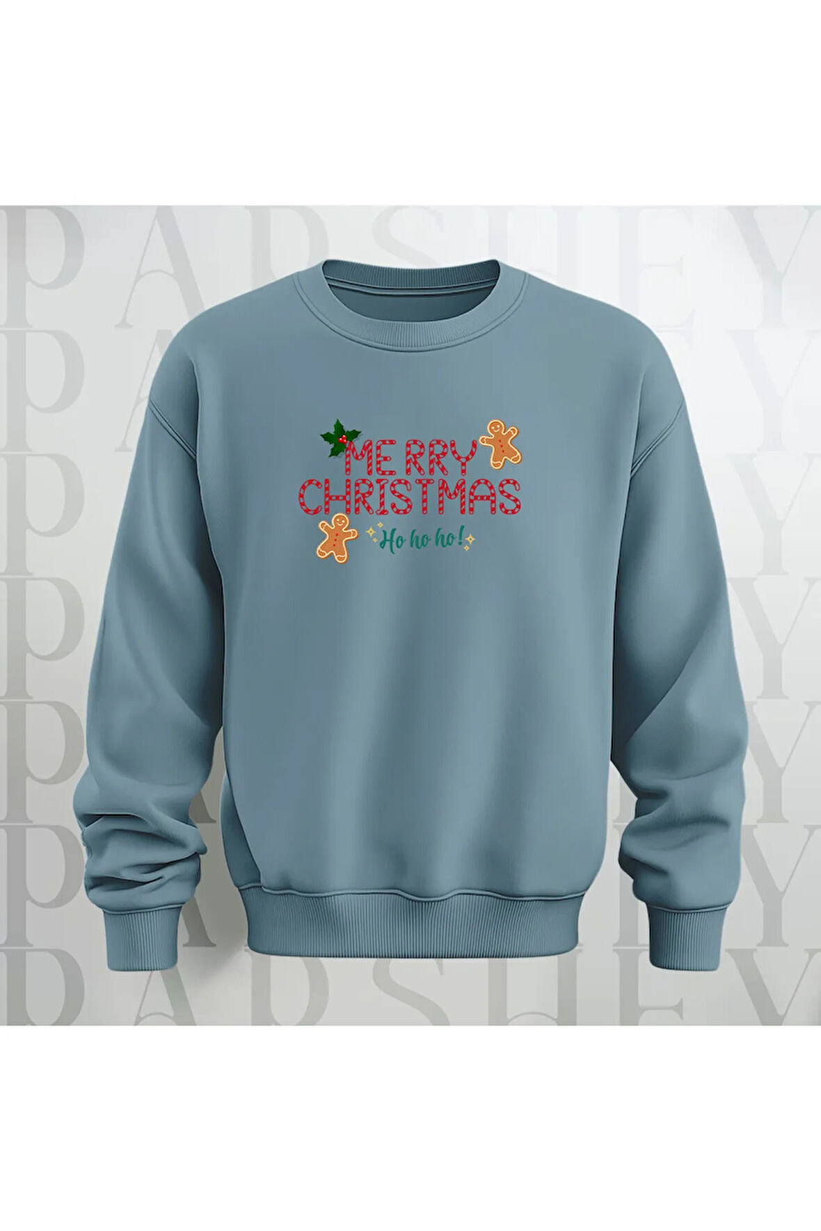 Merry Christmas Desenli Bisiklet Yaka Unisex Oversize Sweatshirt 3 İplik Şardonlu
