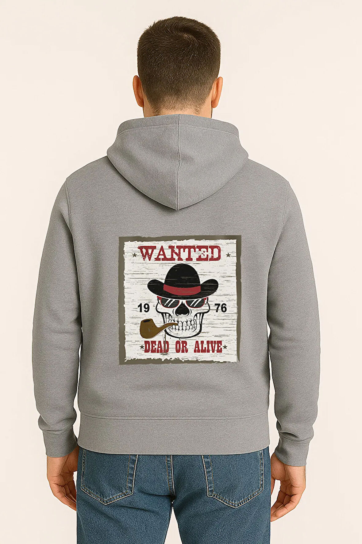 Wanted Dead or Alive Baskılı Oversize Hoodie – Retro Kovboy Tarzı Unisex Kapüşonlu Sweatshirt