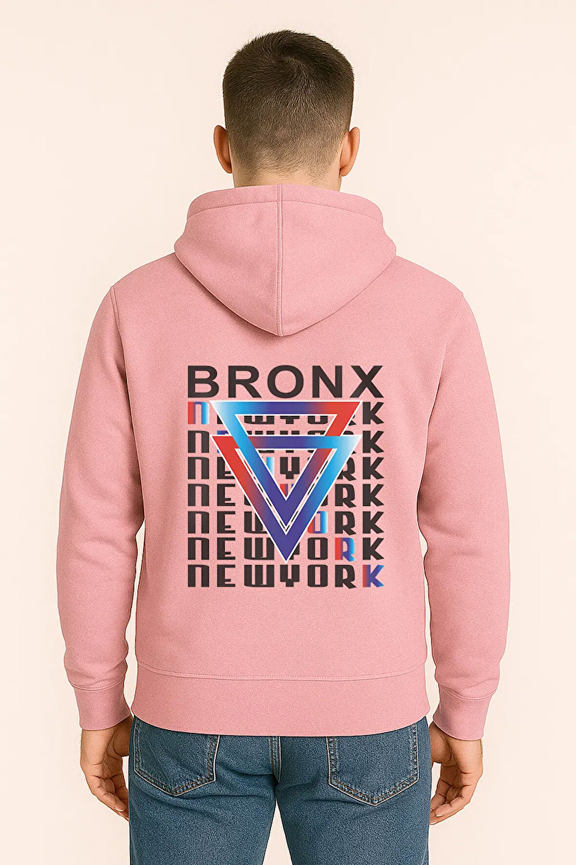 Bronx New York Baskılı Oversize Hoodie – Geometrik Renkli Arka Tasarım Unisex Kapüşonlu Sweatshirt